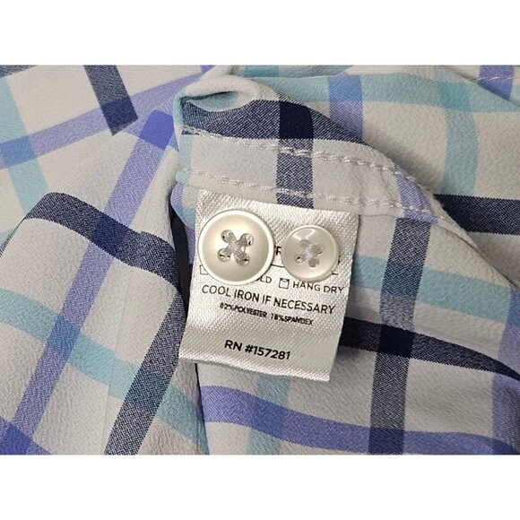 Mizzen + Main Leeward Button Up Shirt Check Men's XXL Trim Fit White Blue - Picture 6 of 9